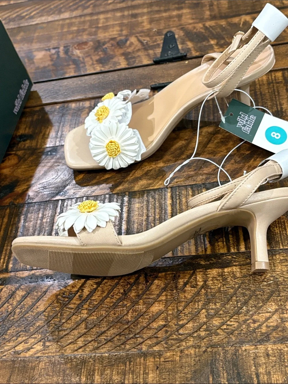 wild fable Beige Floral Ankle-Strap Heeled Sandals